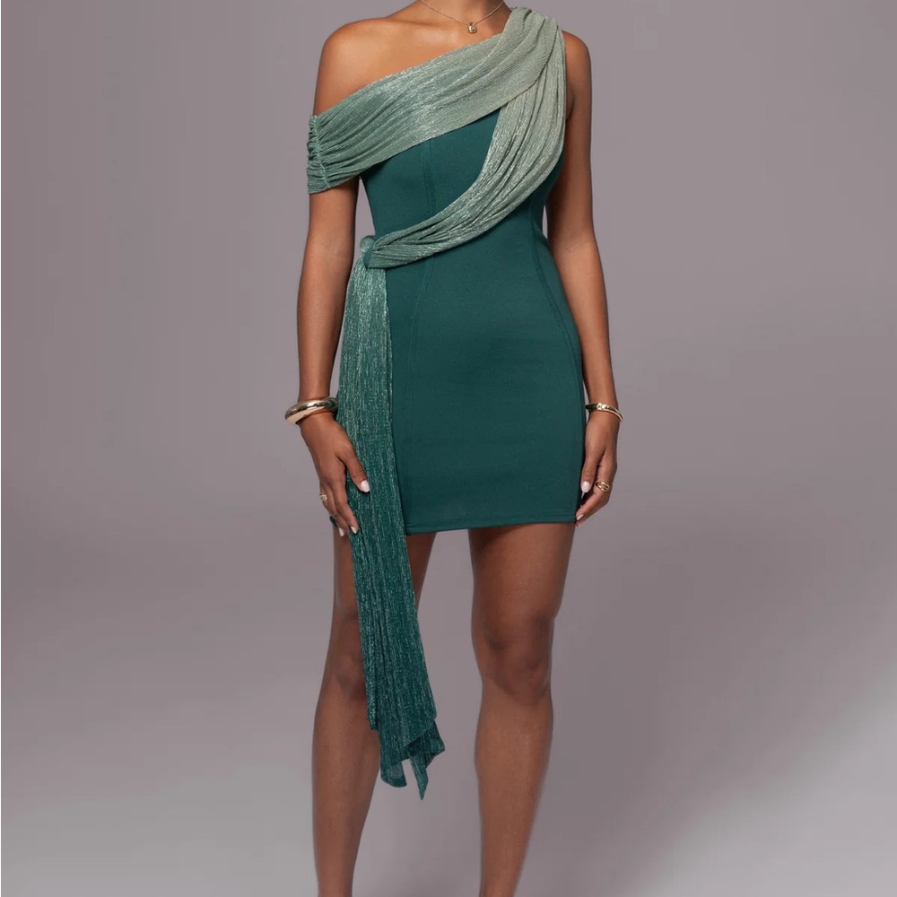 Jluxlabel Green Asymmetric Drape Mini Dress